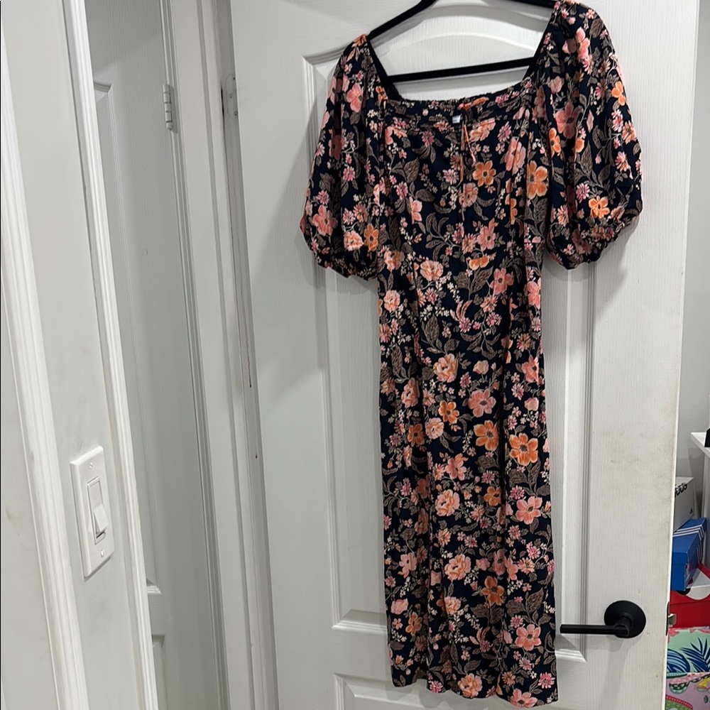 Old Navy Black and Pink Floral Long Sleeve Dress